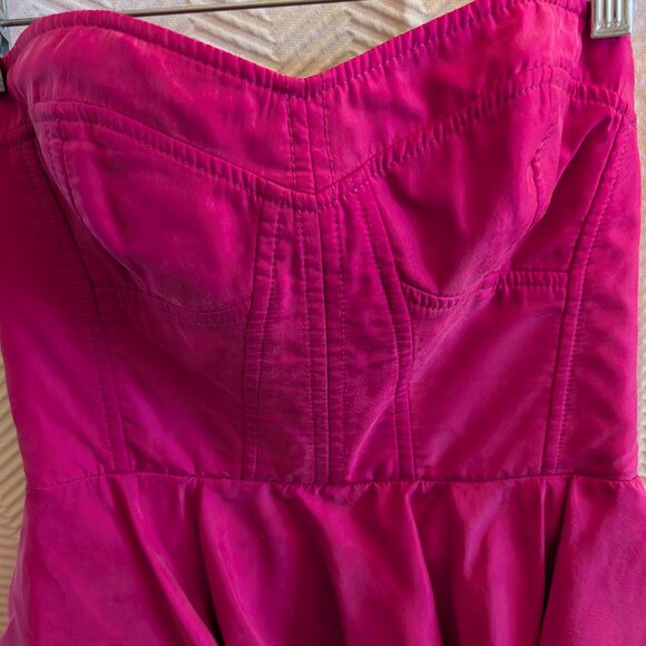 Rebecca Taylor 100% Silk Strapless Mini Dress Ruffled skirt Fuschia Size 4 Party - Picture 2 of 11